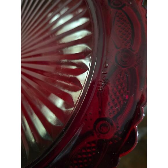 Vtg Avon Dinner Plate 1876 Cape Cod RubyRed Glass 10.75" Hole Center Tidbit Tray - Picture 5 of 8